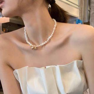 Faux Pearl Necklace Faux Pearl - Plated Gold - White & Gold - One Size