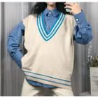 Loose-fit Denim Shirt / V-neck Knit Vest