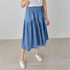 Band-waist A-line Denim Skirt