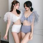 Set: Ruffled Mesh Panel Bikini Top + High Waist Ruched Bikini Bottom