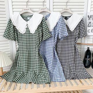 Checker Peter Pan-collar Midi Dress