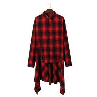 Irregular Long Plaid Shirt