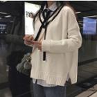 V-neck Striped Sweater White - One Size