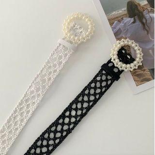 Faux Pearl Woven Belt