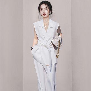 Set: Sleeveless Blazer + Wide Leg Pants