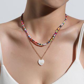 Heart Pendant Layered Bead Necklace