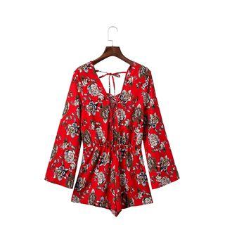Long-sleeve Floral Playsuit