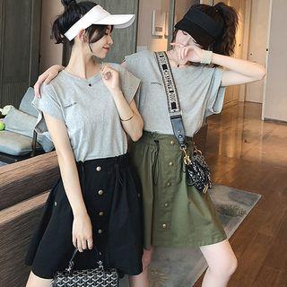 Mock Two-piece Cap-sleeve T-shirt Dress