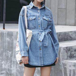 Tie Waist Denim Shirt Blue - One Size
