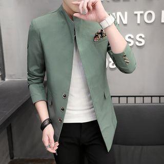 Stand Collar Pocket Square Detail Blazer