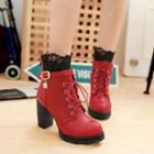 Lace-trim Heel Ankle Boots