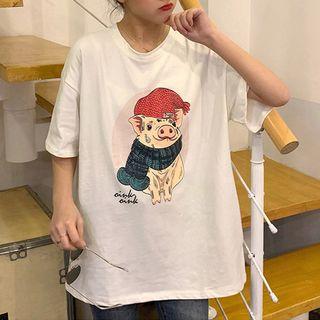 Piggy Elbow-sleeve T-shirt