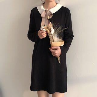 Tie-neck Contrast Collar Knit Dress