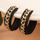 Chained Alloy Hoop Earring 1 Pair - Stud Earrings - Black & Gold - One Size