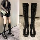 Faux Leather Lace Up Knee-high Tall Boots