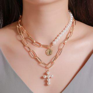 Faux Pearl Chain Layered Necklace