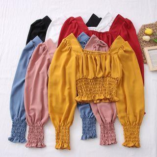 Ruched Smocked-waist Crop Top In 6 Colors