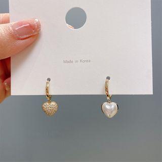Faux Pearl Heart Drop Earring 1 Pair - Asymmetric - Gold - One Size