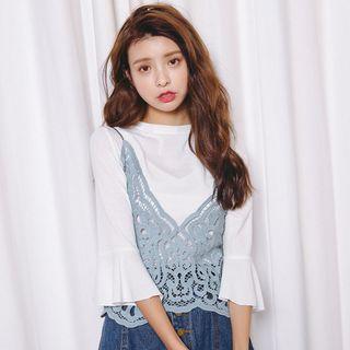Set : Bell-sleeve Top + Lace Top
