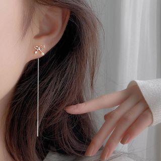 Bow Rhinestone Sterling Silver Dangle Earring 1 Pc - Bow Rhinestone Sterling Silver Dangle Earring - Silver - One Size