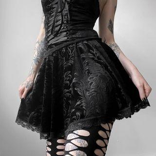 Lace-trim Velvet Mini A-line Skirt