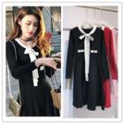Long-sleeve Bow-accent A-line Knit Dress