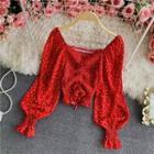 V-neck Drawstring Puff-sleeve Blouse