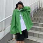 Long-sleeve Loose-fit Plain Shirt Green - One Size