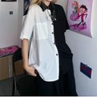 Color Block Short Sleeve Oversized Shirt As Shown In Figure - One Size