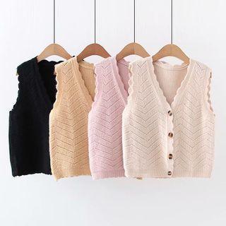 Single-breasted Pointelle Knit Vest / V-neck Vest