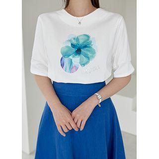 Petal-sleeve Letter Printed T-shirt