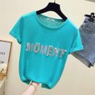 Short-sleeve Faux Pearl Letter T-shirt