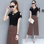 Set: Open Shoulder Short-sleeve T-shirt + Wide Leg Pants