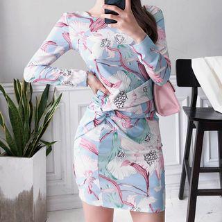 Flower Print Long-sleeve Mini Sheath Dress