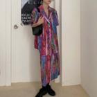 Set: Elbow-sleeve Printed Blazer + Midi Skirt