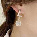 Faux Pearl Cat Eye Stone Dangle Earring 1 Pair - As Shown In Figure - One Size
