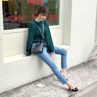 Slashed Fray-hem Straight-cut Jeans