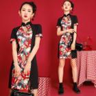 Short-sleeve Cartoon Print Panel Qipao