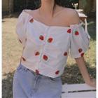 Off-shoulder Embroidered Cropped Top Strawberry - One Size