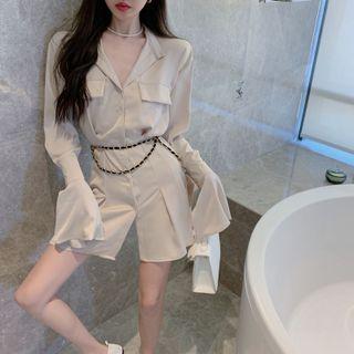 Bell-sleeve Mini Shirtdress / Chain Belt