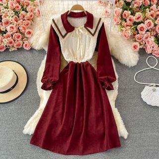 Knit Panel Corduroy A-line Dress