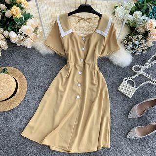 Square-neck Open-back Button Dress