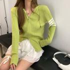 Striped Hooded Zip-up Cardigan / Layered Mini A-line Skirt