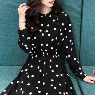 Long-sleeve Print Midi A-line Chiffon Dress