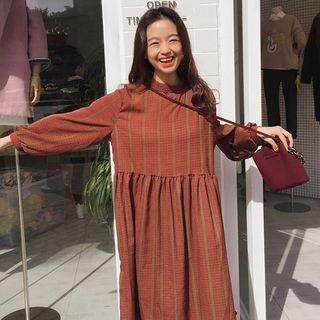 Long-sleeve Check Chiffon Dress