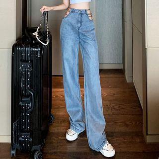 Chain Cutout High-waist Wide Pants