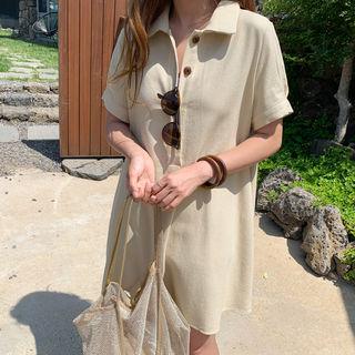 Monotone Cotton Polo Dress Beige - One Size