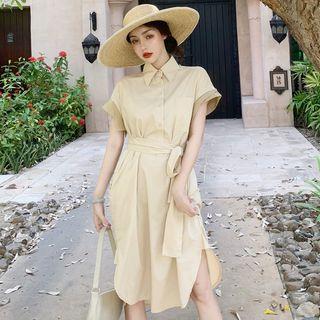 Short-sleeve Tie-waist Shirt Dress