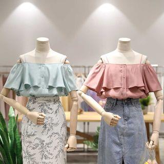 Short-sleeve Cold-shoulder Ruffle Blouse