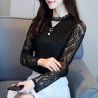 Cut Out Front Lace Blouse